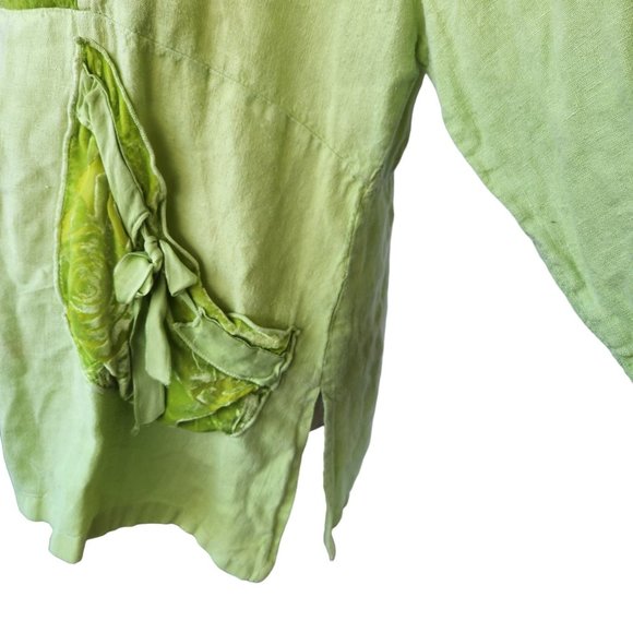 Dear Friends Boho Linen Top Vintage Women's Sz Medium Burnt Velvet Accents - Picture 6 of 14